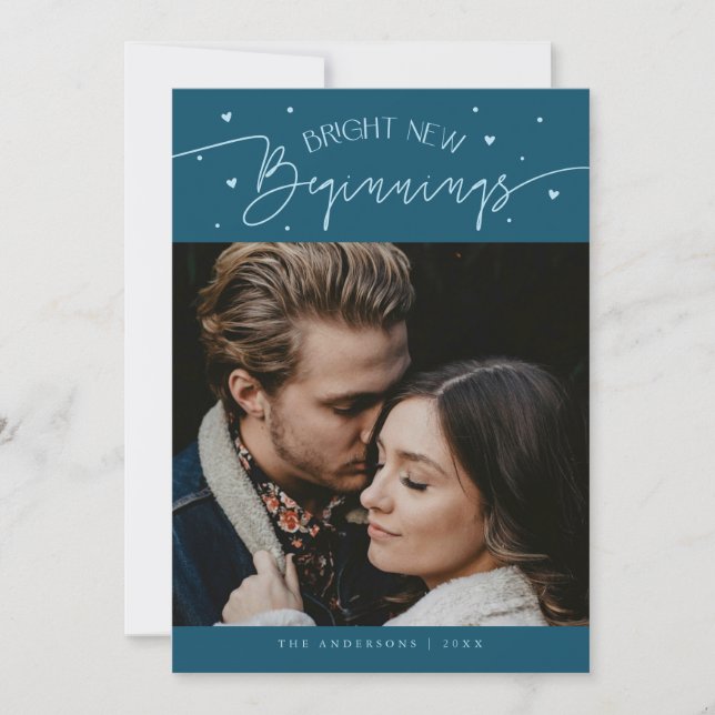 Tarjeta Festiva Bright Beginnings New Year Teal Photo  (Anverso)