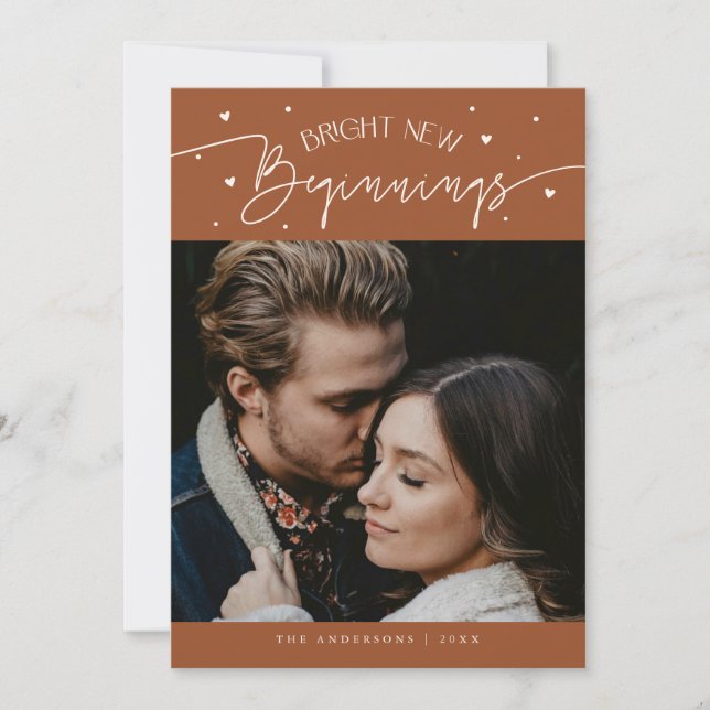Tarjeta Festiva Bright Beginnings New Year Terracotta Photo  (Anverso)