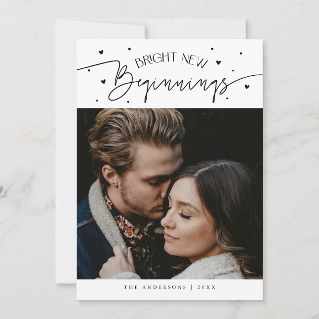 Tarjeta Festiva Bright Beginnings New Year White Photo  (Anverso)