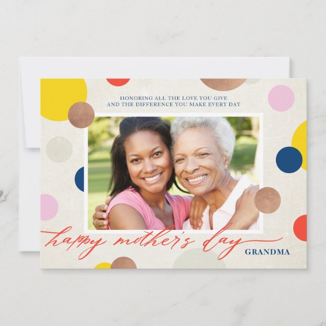Tarjeta Festiva Bright Dots Happy Mother's Day Grandma Photo (Anverso)