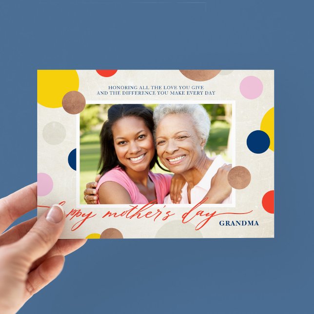 Tarjeta Festiva Bright Dots Happy Mother's Day Grandma Photo (Subido por el creador)