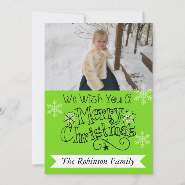 Tarjeta Festiva Bright Green Merry Christmas Photo Holiday Card (Anverso)