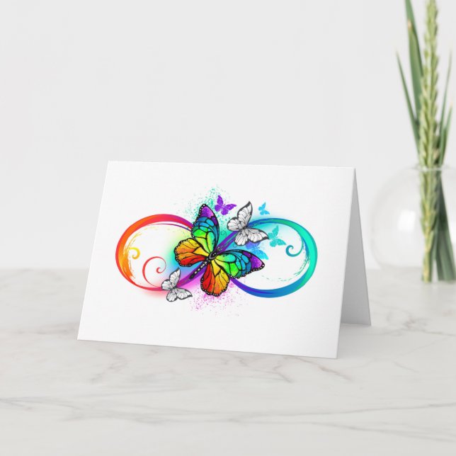 Tarjeta Festiva Bright infinity with rainbow butterfly (Anverso)