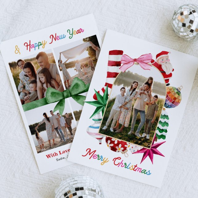 Tarjeta Festiva Bright Merry Christmas Family Photo Christmas Card (Subido por el creador)