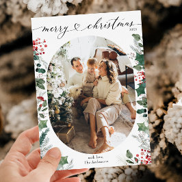 Tarjeta Festiva Bright Red Merry Christmas 1 Photo