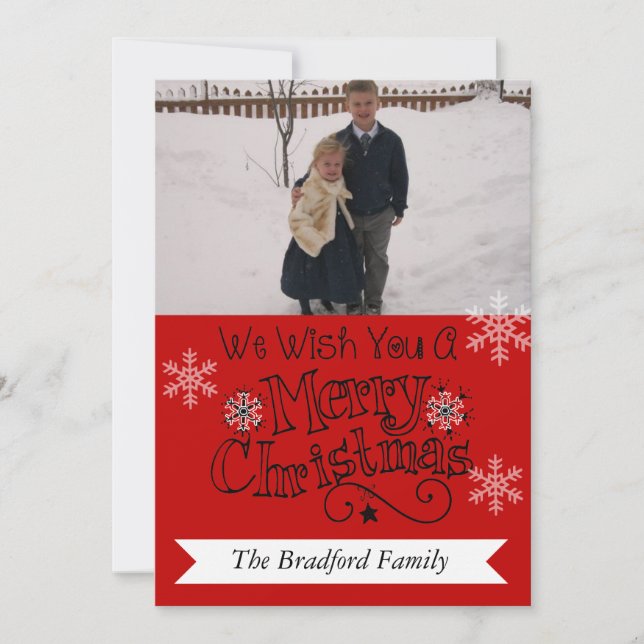 Tarjeta Festiva Bright Red Merry Christmas Photo Holiday Card (Anverso)
