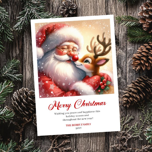 Tarjeta Festiva Bright Santa And Rudolph Merry Christmas Greeting  (Bright Santa And Rudolph Merry Christmas Greeting Card)