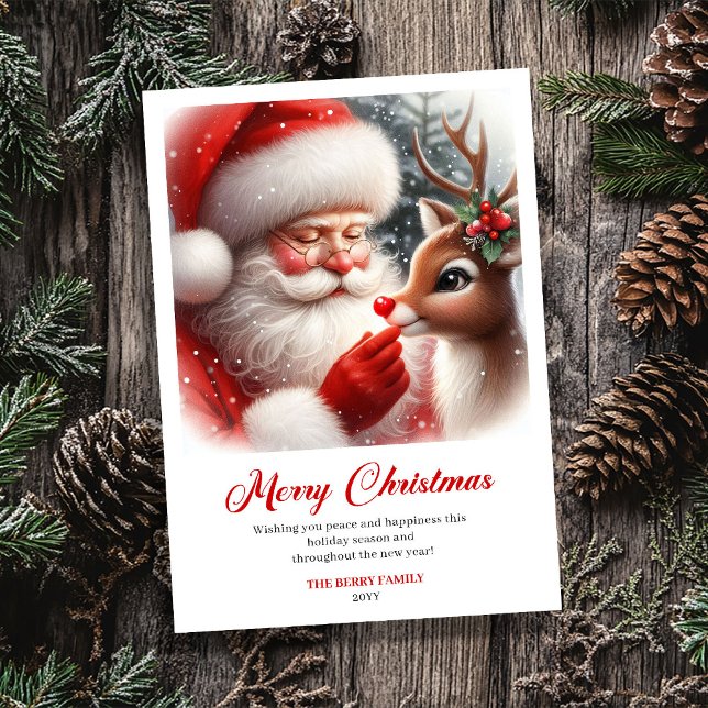 Tarjeta Festiva Bright Santa And Rudolph Merry Christmas Greeting  (Bright Santa And Rudolph Merry Christmas Greeting Card)