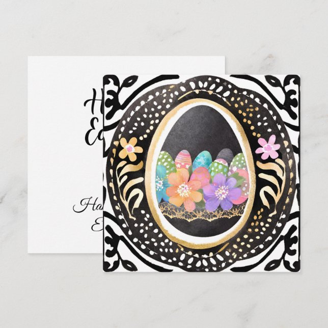 Tarjeta Festiva Bright Spring Garden Flowers Easter Egg Watercolor (Anverso / Reverso)
