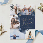 Tarjeta Festiva Brilla tan brillante y marina de oro Agate tinta c<br><div class="desc">Nuestra colección abstracta de Navidades nocturnos de invierno con joyas doradas estrelladas captura una opulencia real con un toque abstracto moderno. El azul marino, los tonos dorados de las joyas y los tonos azules crean un elegante ambiente nocturno. El diseño presenta 5 diseños de collage de fotos para mostrar fotos...</div>