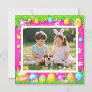 Tarjeta Festiva Brillante Alegre Feliz Foto Familiar de Pascua 