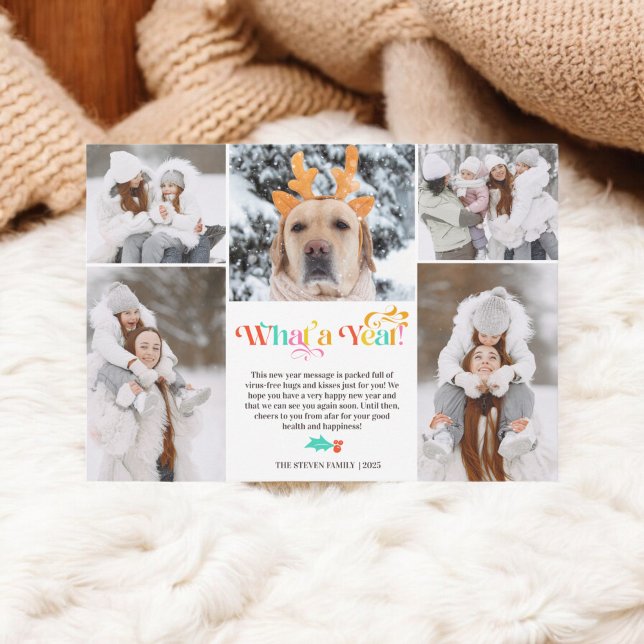 Tarjeta Festiva Brillante Año Nuevo en revisión 5 cuadrícula de co (Bright New Year in review 5 photo collage grid Holiday Card)