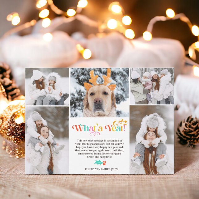 Tarjeta Festiva Brillante Año Nuevo en revisión 5 cuadrícula de co (Bright New Year in review 5 photo collage grid Holiday Card)