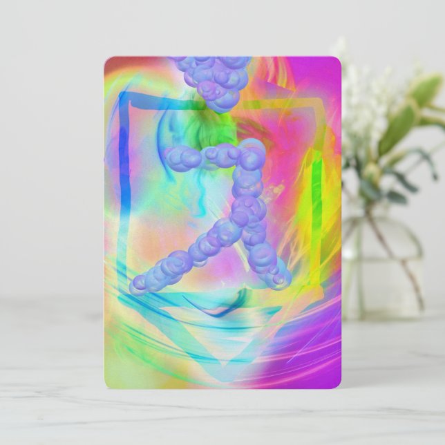 Tarjeta Festiva Brillante arco iris Hanukkah dreidel burbujas (Anverso de pie)