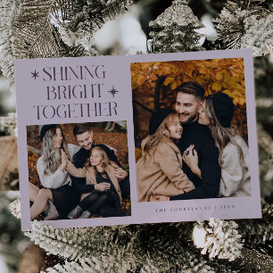 Tarjeta Festiva Brillante Bright Stars Purple Multi Photo Holiday
