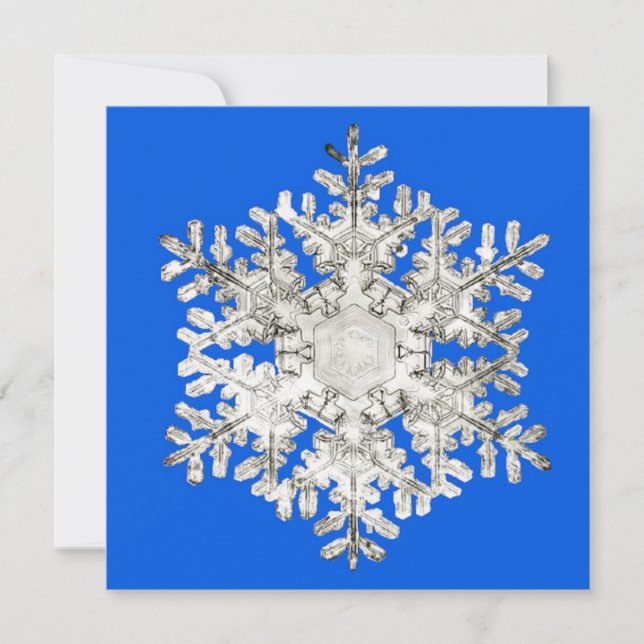 Tarjeta Festiva Brillante copo de nieve azul de la perfección de l (Anverso)