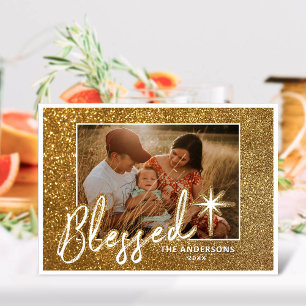 Tarjeta Festiva Brillante Destello Glitter Benditas Felices Fiesta
