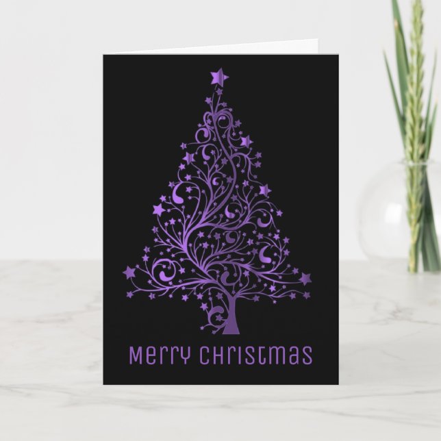 Tarjeta Festiva Brillante negro púrpura metálico del árbol de (Anverso)