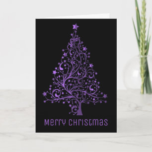 Tarjeta Festiva Brillante negro púrpura metálico del árbol de