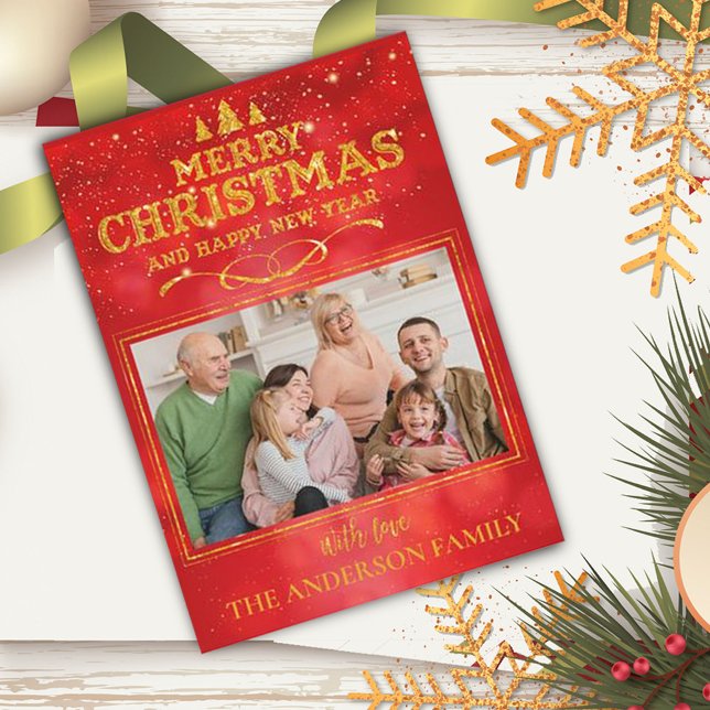 Tarjeta Festiva Brillante Red Merry Christmas Feliz Año Nuevo (Subido por el creador)