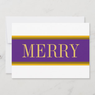Tarjeta Festiva Brillantes franjas navideñas moradas de color blan