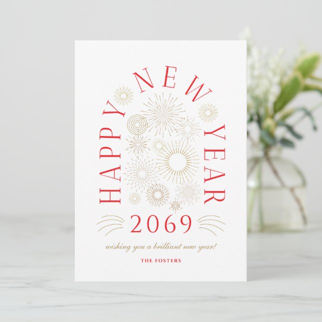 Tarjeta Festiva Brilliant New Year Firework Business Greeting Card (Anverso de pie)