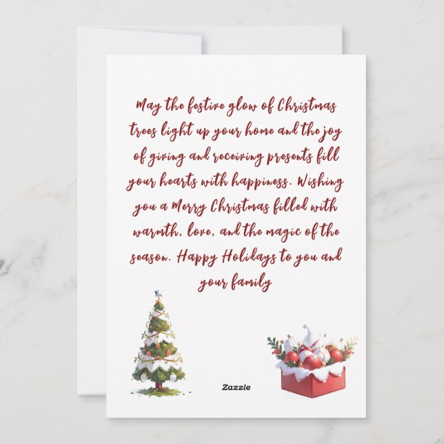 Tarjeta Festiva Brillo de árbol y regalos (Reverso)