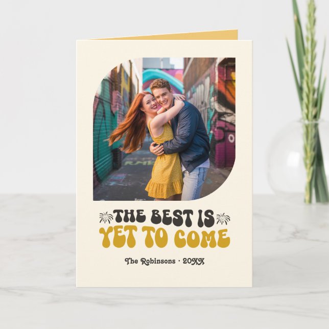 Tarjeta Festiva Brillo de Hora Dorada Champán Retro Año Nuevo Foto (Anverso)