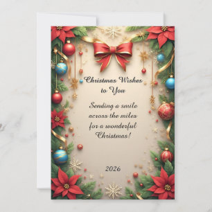 Tarjeta Festiva 🌟🎄 Brillo Elegante Dorado Floral de Nochebuena p