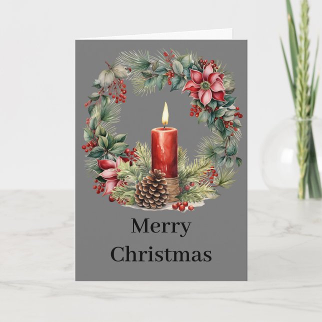 Tarjeta Festiva Brillo floral festivo | Navidades Flores y Velas (Anverso)