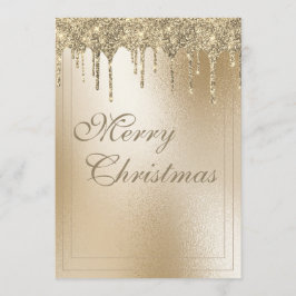 Tarjeta Festiva Brillo Metálico Dorado Goteo Navidades Alegres Ele