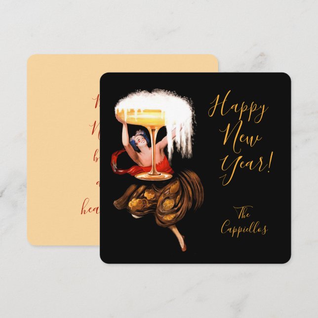 Tarjeta Festiva Brindis de Champán Año Nuevo (Anverso / Reverso)