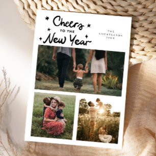 Tarjeta Festiva Brindis por el Año Nuevo Blanco Multi Foto