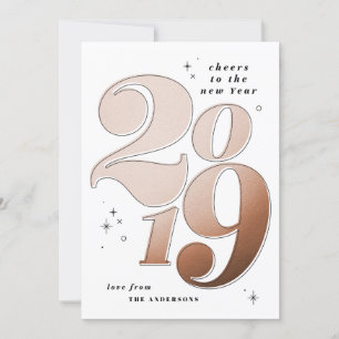 Tarjeta Festiva Brindis por el año nuevo cobre atrevido 2019