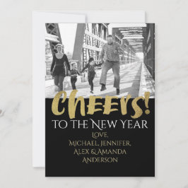 Tarjeta Festiva Brindis por el Año Nuevo Foto Dorado y Negro