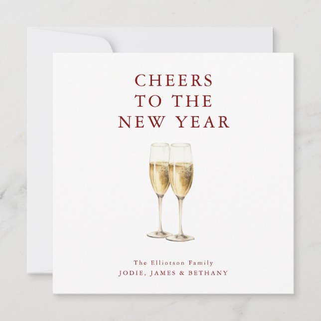Tarjeta Festiva Brindis por el Año Nuevo Texto Burdeos Burbujeante (Anverso)