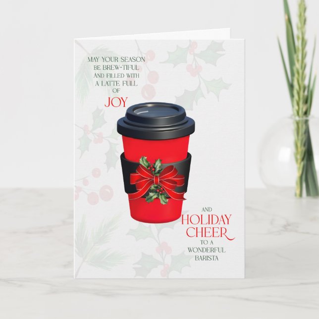 Tarjeta Festiva Brista Latte Full of Joy Coffee Cup Seasonal Cheer (Anverso)