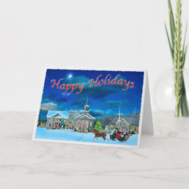 Tarjeta Festiva Bristol Vermont en una noche de invierno