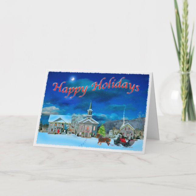Tarjeta Festiva Bristol Vermont en una noche de invierno (Anverso)