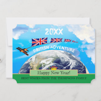 Tarjeta Festiva British Adventure, Happy New Year Card, Earth