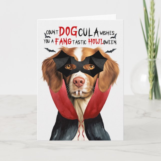 Tarjeta Festiva Brittany Spaniel Dog Funny Count DOGcula Halloween (Anverso)