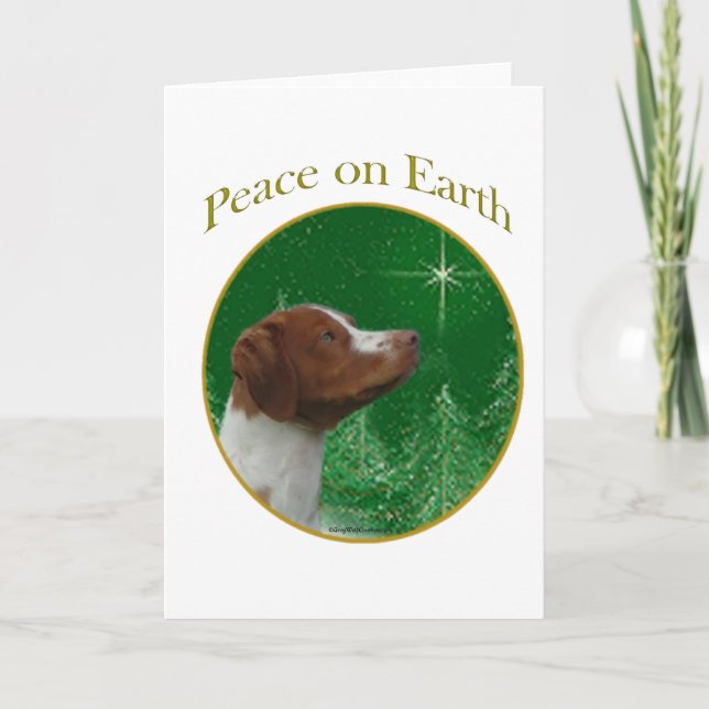 Tarjeta Festiva Brittany Spaniel Peace (Anverso)