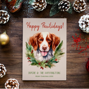Tarjeta Festiva Brittany Spaniel Perro Navidades felices
