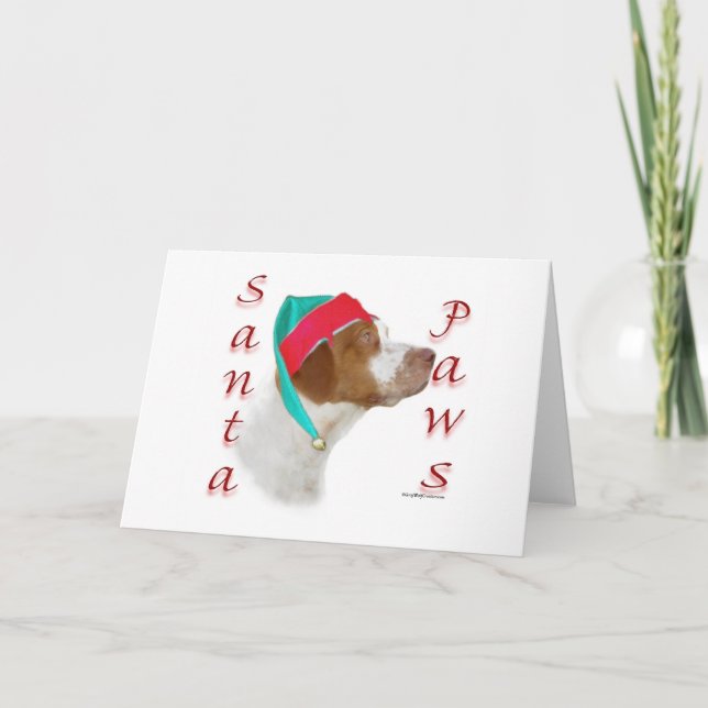Tarjeta Festiva Brittany Spaniel Santa Paws (Anverso)