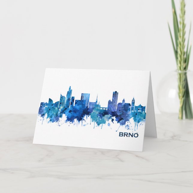Tarjeta Festiva Brno Czech Republic Skyline Blue (Anverso)