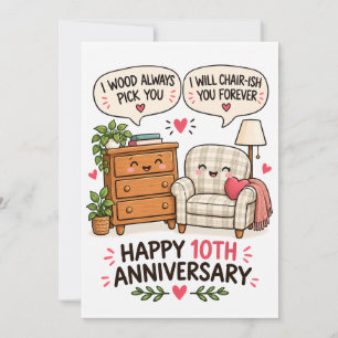 Tarjeta Festiva Bromas de Muebles para Pareja - Décimo Aniversario