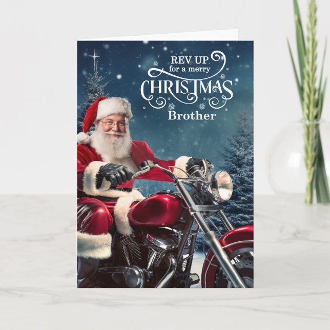 Tarjeta Festiva Brother Biker Santa Navidades con batines de invie (Anverso)