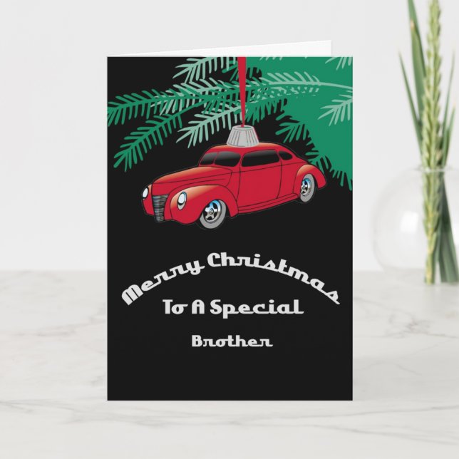 Tarjeta Festiva Brother Red Hotrod Navidades Card (Anverso)