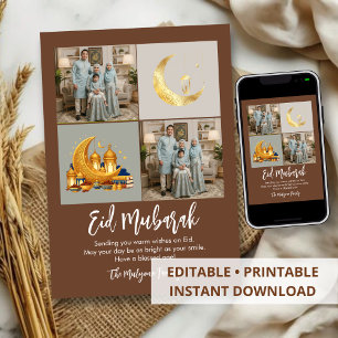 Tarjeta Festiva Brown Gold 2 Cuadrícula de Fotos Eid Mubarak Foto
