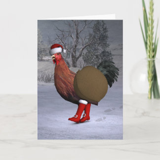 Tarjeta Festiva Brown Rooster Santa Claus